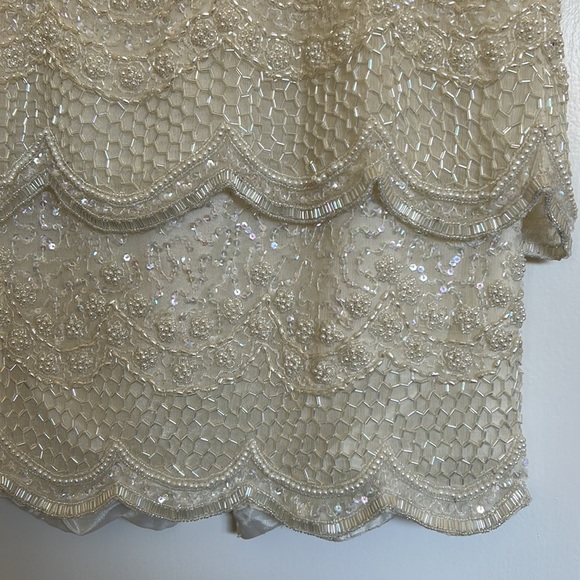 STUNNING Lillie Rubin Beaded & Sequined Drop-Waist Ivory Flapper-Style 80s Dress